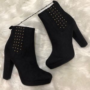 H&M Black Suede With Gold Studs Ankle Boots